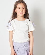 KJKGU02024 a.v.v KIDS(アー・ヴェ・ヴェ) [160]レースアップリボンスリーブＴシャツ ホワイト