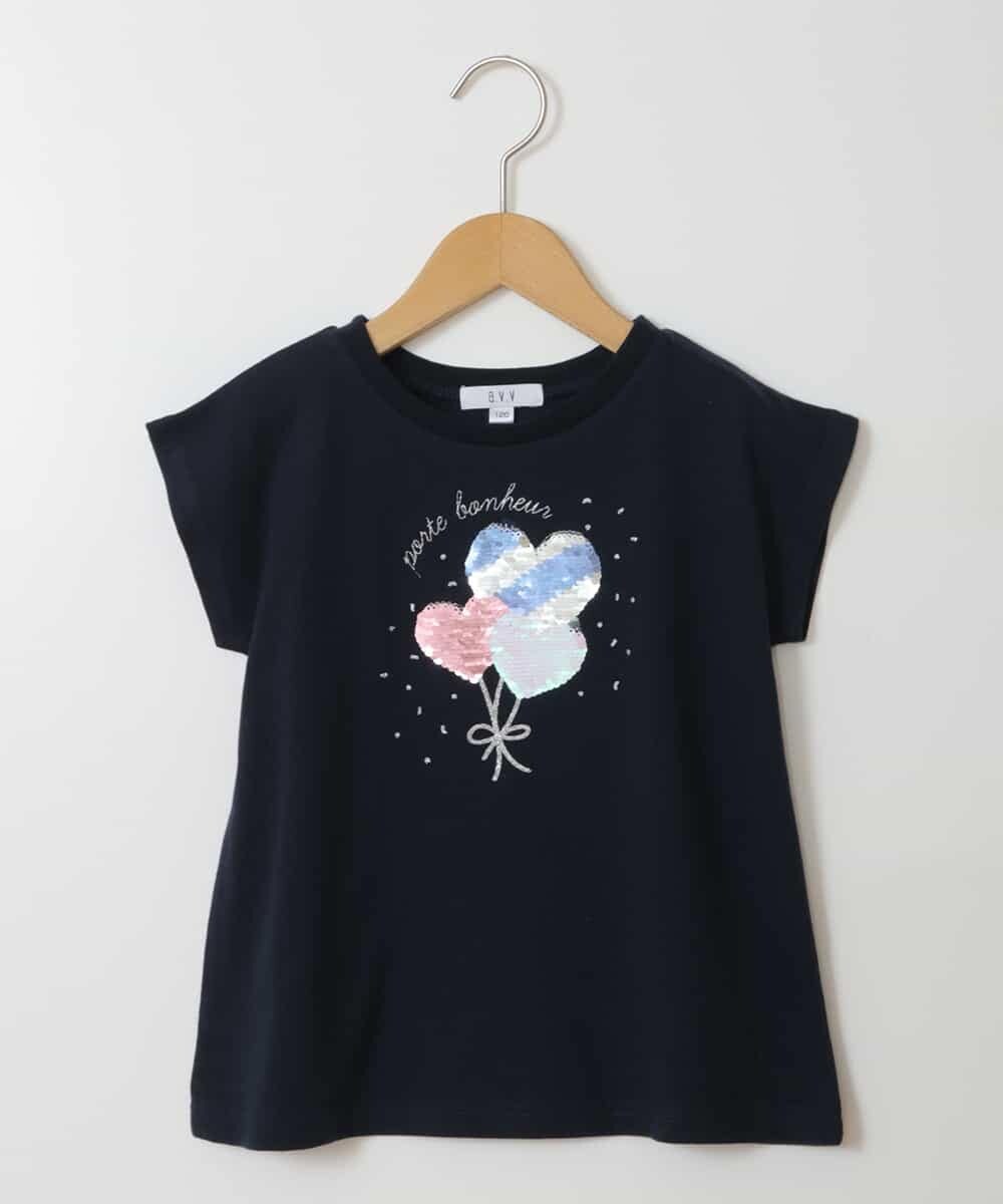 KJKGU07029 a.v.v KIDS(アー・ヴェ・ヴェ) [160]トゥインクルスパンコールアソートＴシャツ ネイビー