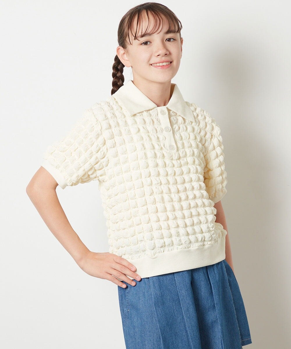 KJKGU11034 a.v.v KIDS(アー・ヴェ・ヴェ) [160]襟付きぽこぽこトップス ブラック