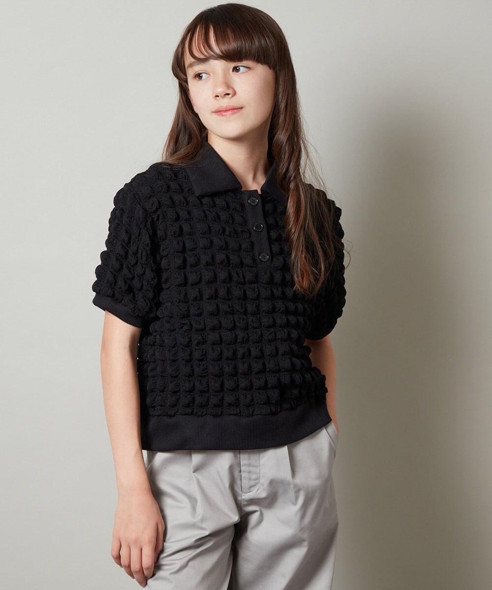 KJKGU11034 a.v.v KIDS(アー・ヴェ・ヴェ) [160]襟付きぽこぽこトップス ブラック