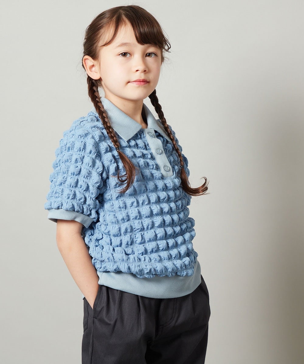 KJKGU11034 a.v.v KIDS(アー・ヴェ・ヴェ) [160]襟付きぽこぽこトップス ブラック
