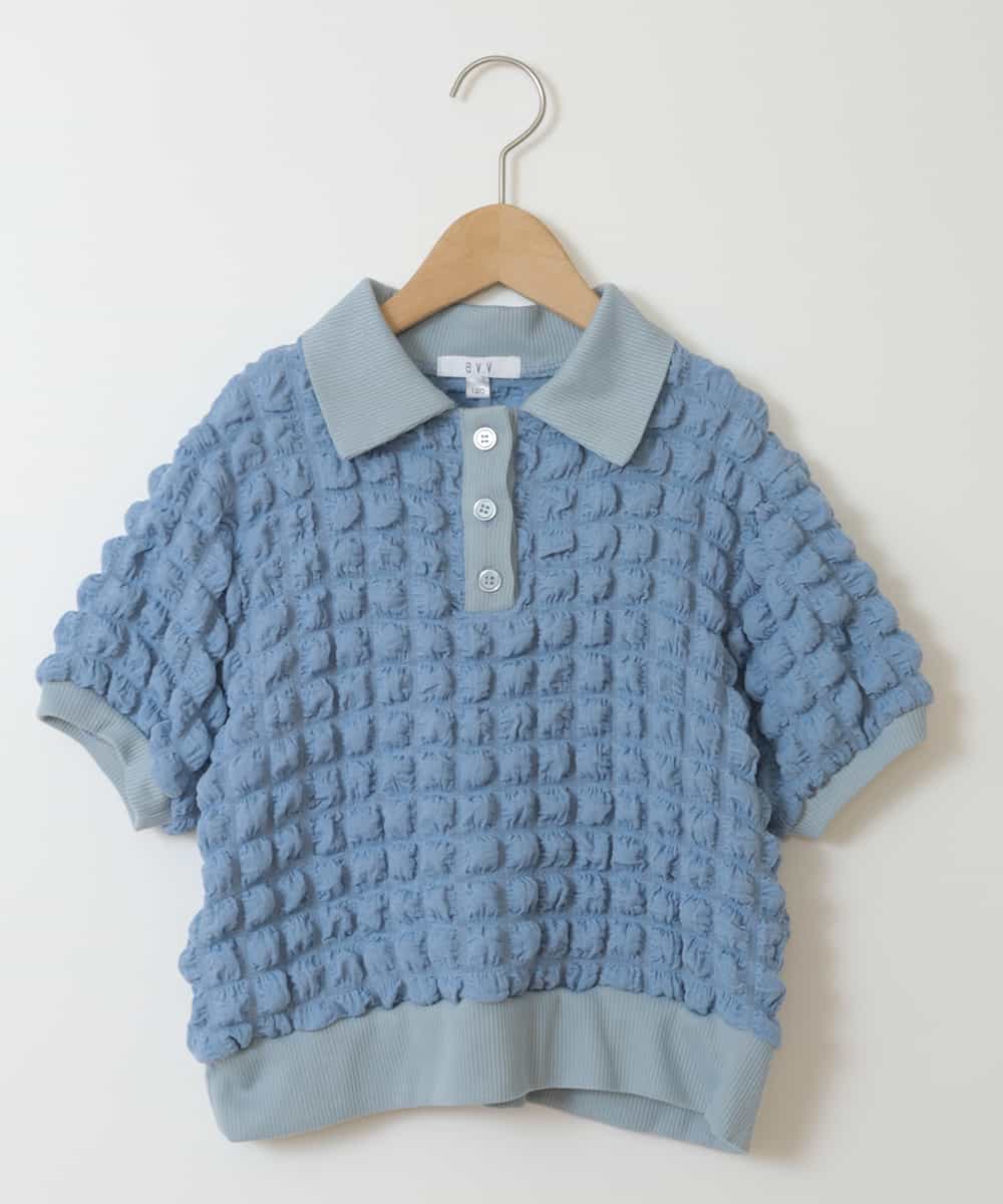 KJKGU11034 a.v.v KIDS(アー・ヴェ・ヴェ) [160]襟付きぽこぽこトップス ライトブルー