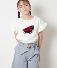 KJKGU14029 a.v.v KIDS(アー・ヴェ・ヴェ) [160]袖フリルスパンコールＴシャツ ピンク