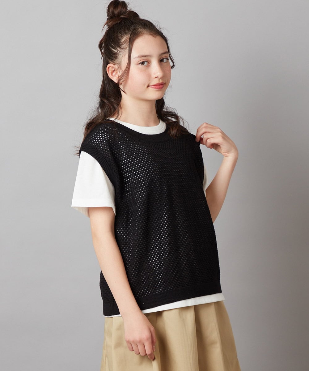 KJKGV01039 a.v.v KIDS(アー・ヴェ・ヴェ) [100-130]【2点セット】メッシュ編みニットベストセット ホワイト