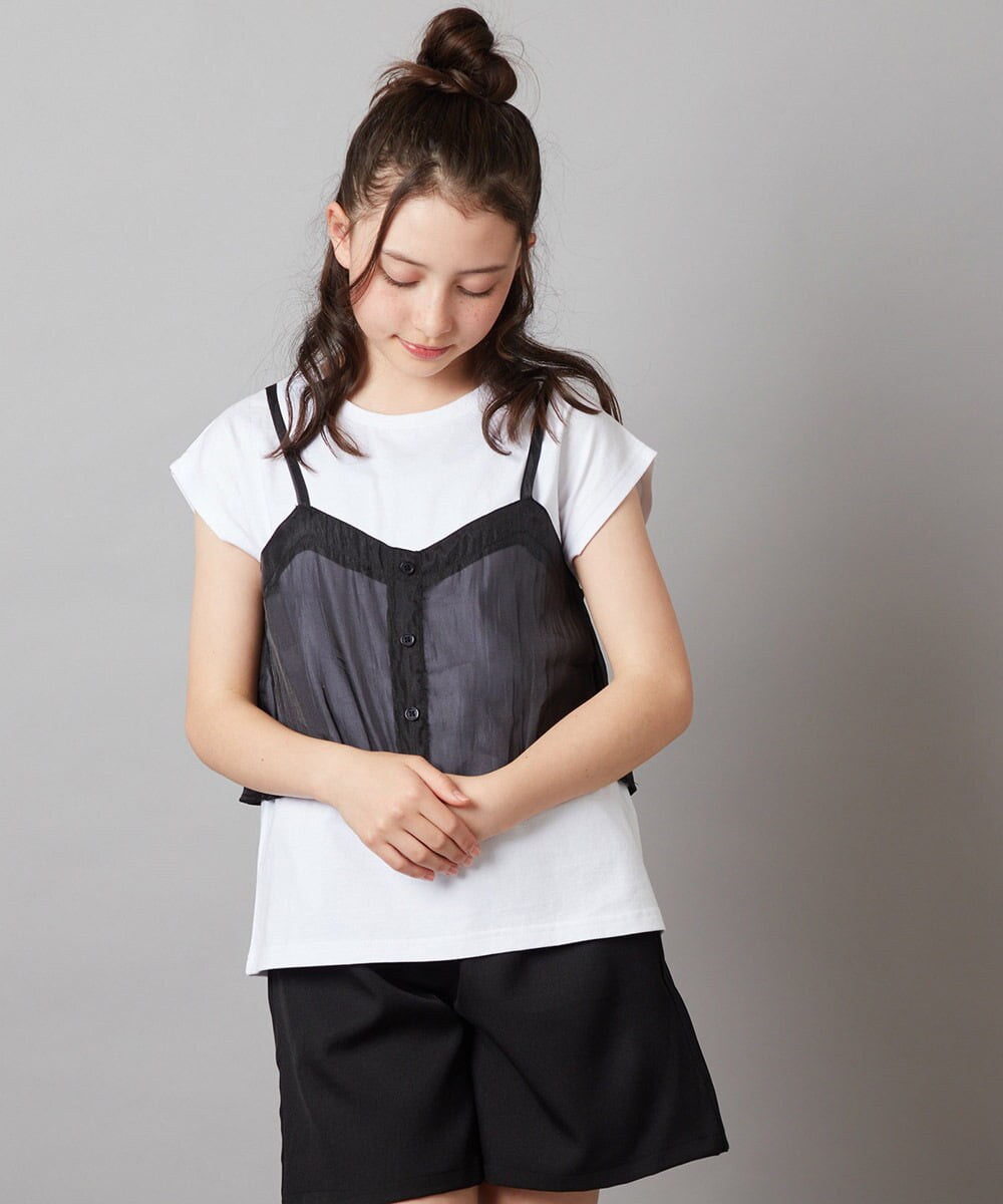 KJKGV02024 a.v.v KIDS(アー・ヴェ・ヴェ) [100-130]シアーキャミドッキングＴシャツ オレンジ