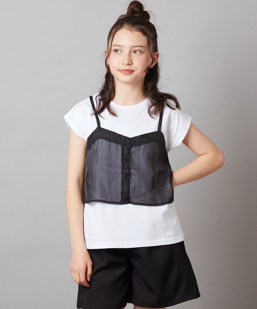 KJKGV02024 a.v.v KIDS(アー・ヴェ・ヴェ) [100-130]シアーキャミドッキングＴシャツ オレンジ