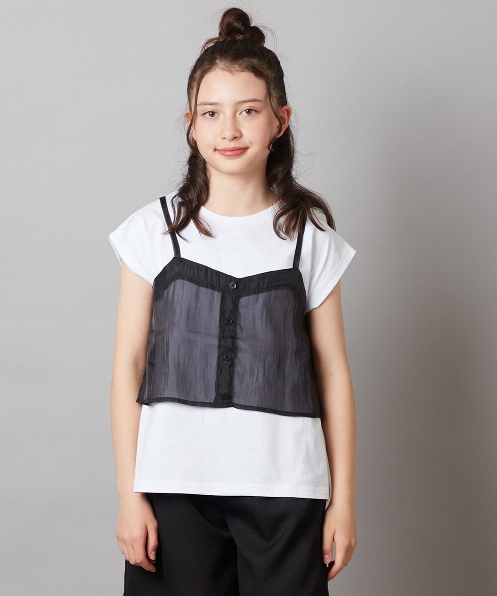 KJKGV02024 a.v.v KIDS(アー・ヴェ・ヴェ) [100-130]シアーキャミドッキングＴシャツ オレンジ