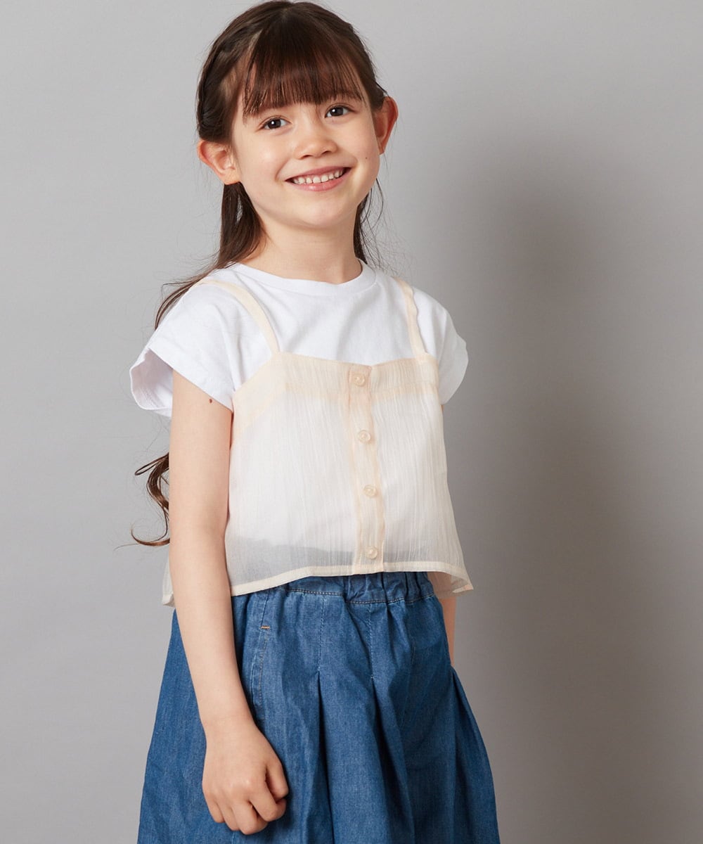 KJKGV02024 a.v.v KIDS(アー・ヴェ・ヴェ) [100-130]シアーキャミドッキングＴシャツ オレンジ