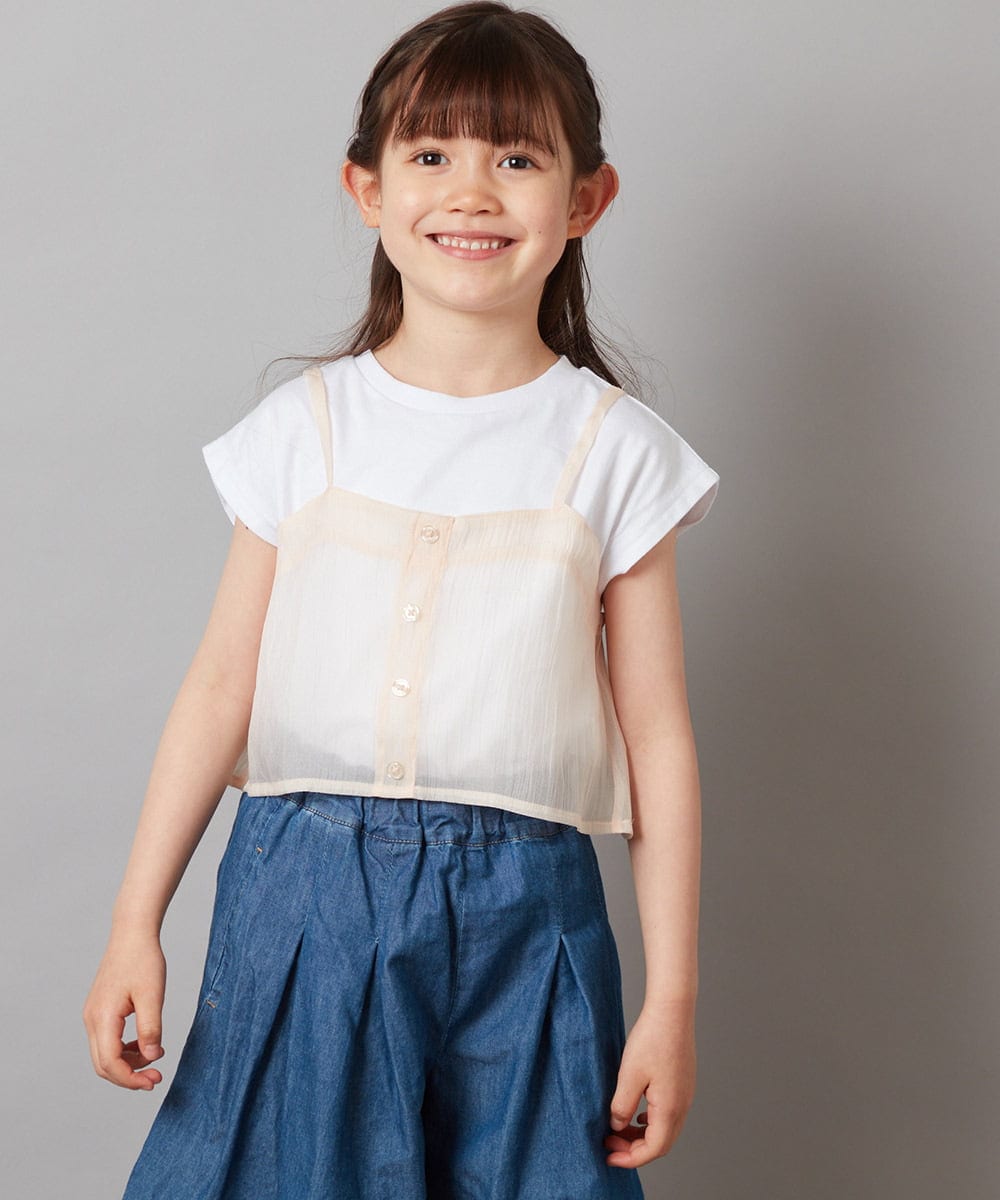 KJKGV02024 a.v.v KIDS(アー・ヴェ・ヴェ) [100-130]シアーキャミドッキングＴシャツ オレンジ