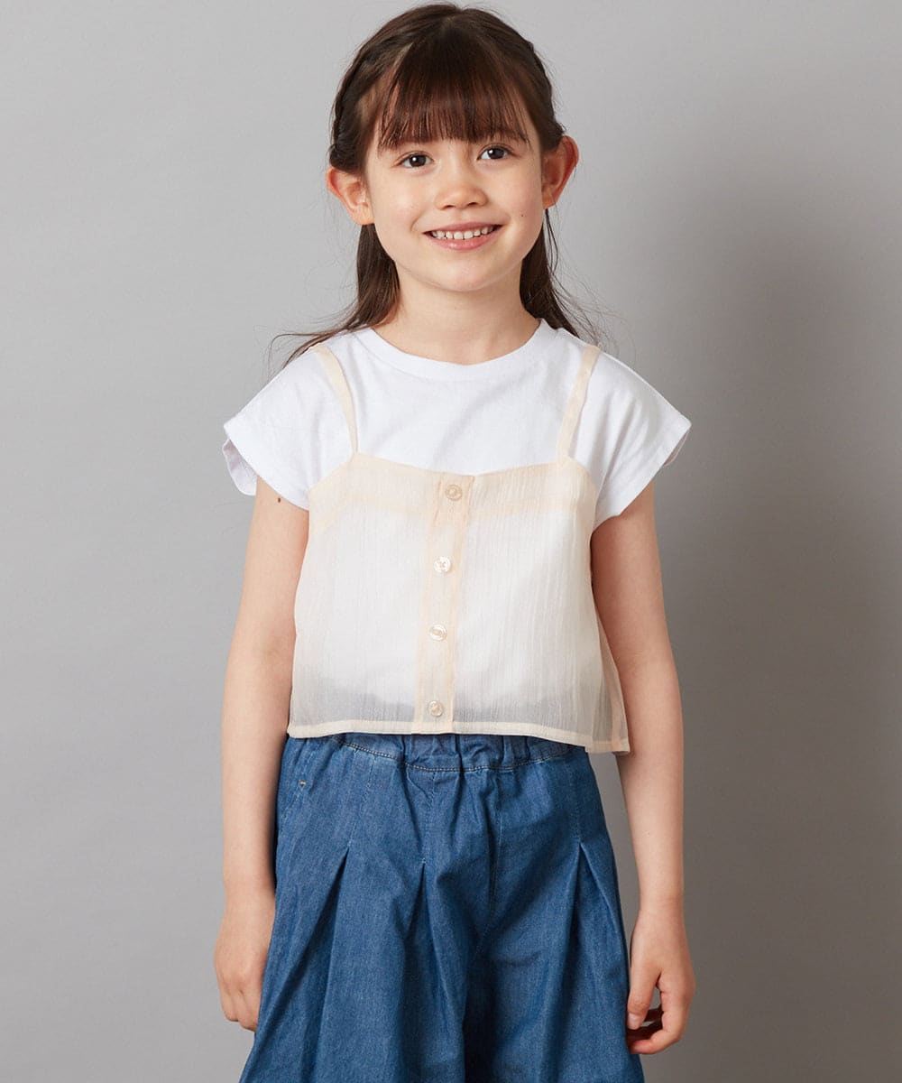 KJKGV02024 a.v.v KIDS(アー・ヴェ・ヴェ) [100-130]シアーキャミドッキングＴシャツ オレンジ
