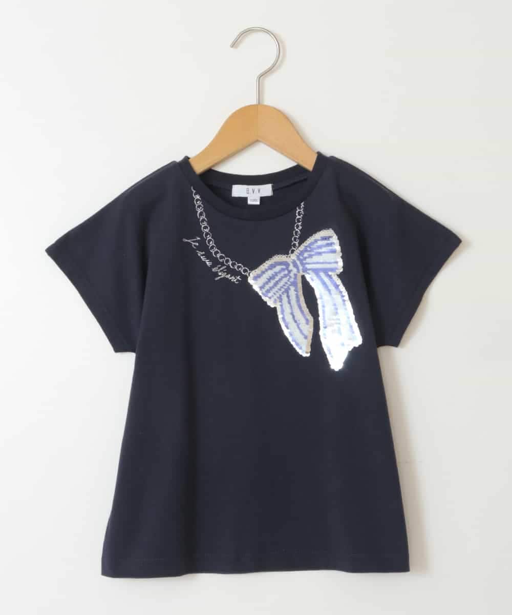 KJKGV06024 a.v.v KIDS(アー・ヴェ・ヴェ) [100-130]スパンコールアソートTシャツ ホワイト