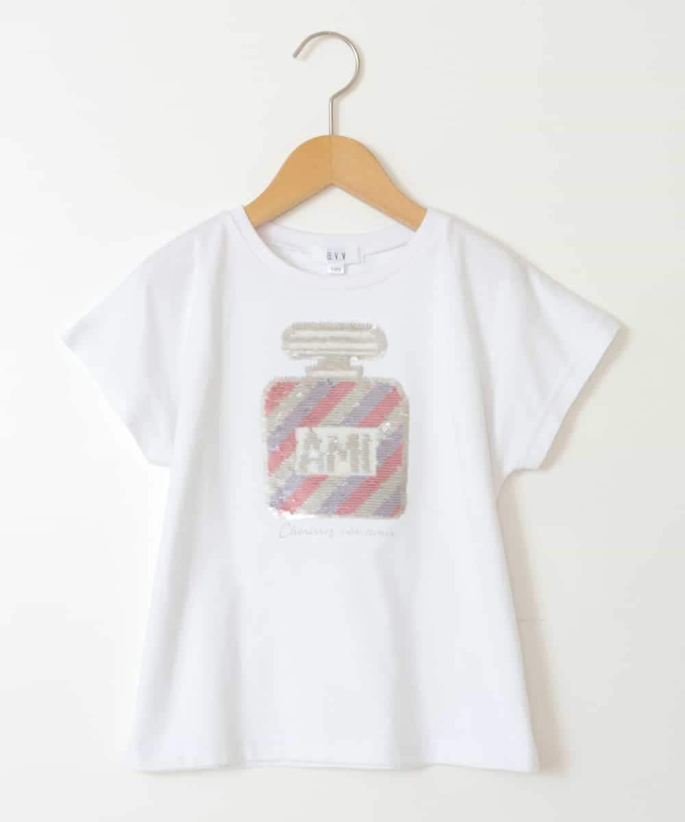 KJKGV06024 a.v.v KIDS(アー・ヴェ・ヴェ) [100-130]スパンコールアソートTシャツ ホワイト