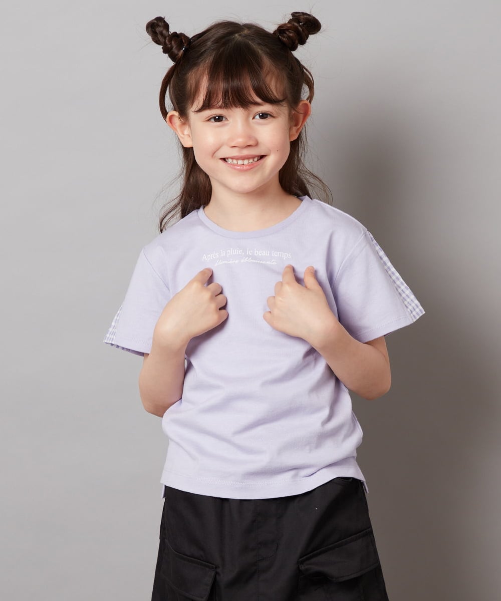 KJKGV08012 a.v.v KIDS(アー・ヴェ・ヴェ) [100-130]ギンガムスリーブﾞTシャツ オレンジ