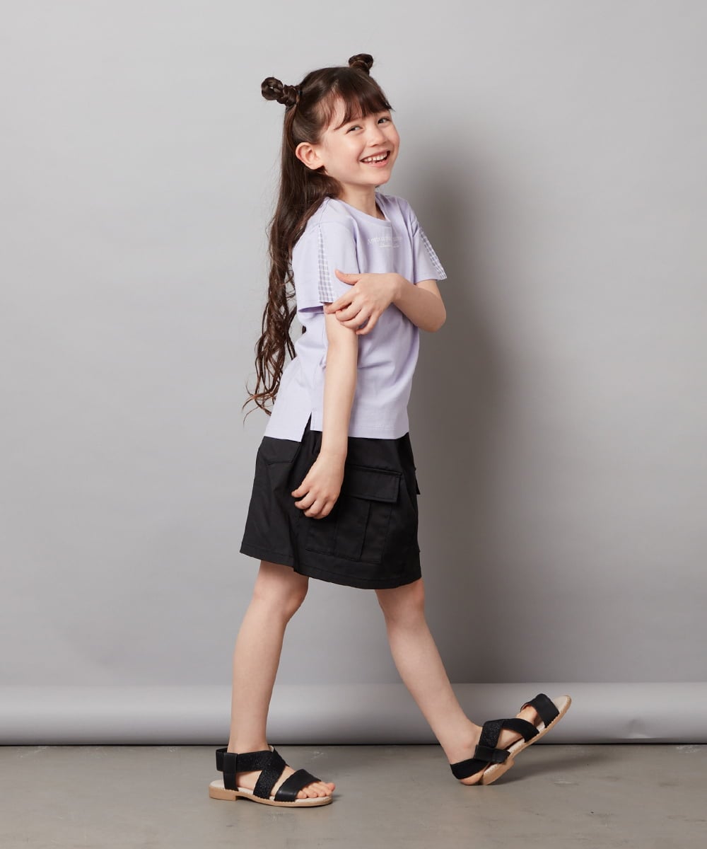 KJKGV08012 a.v.v KIDS(アー・ヴェ・ヴェ) [100-130]ギンガムスリーブﾞTシャツ オレンジ