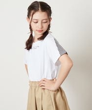 KJKGV08012 a.v.v KIDS(アー・ヴェ・ヴェ) [100-130]ギンガムスリーブﾞTシャツ オレンジ