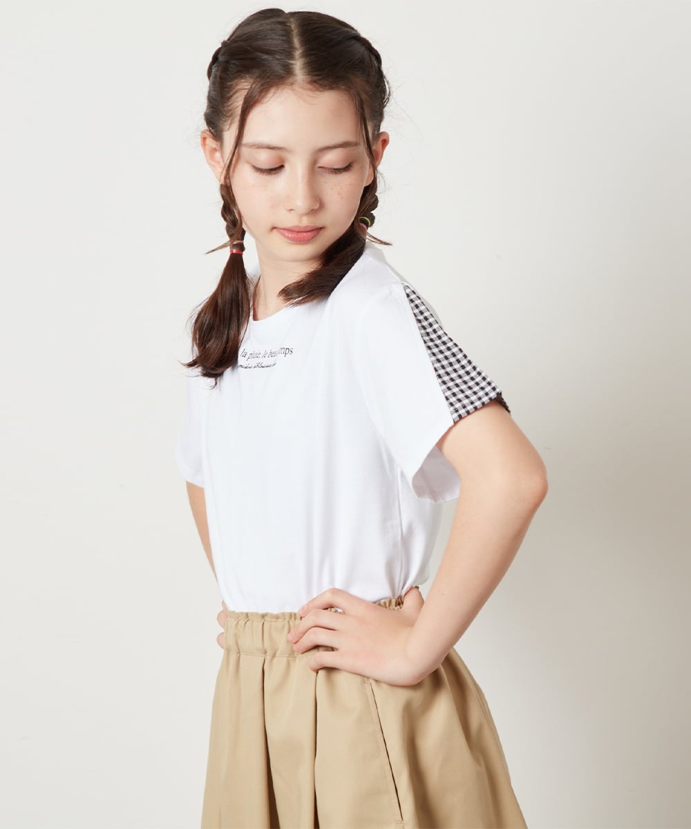 KJKGV08012 a.v.v KIDS(アー・ヴェ・ヴェ) [100-130]ギンガムスリーブﾞTシャツ オレンジ