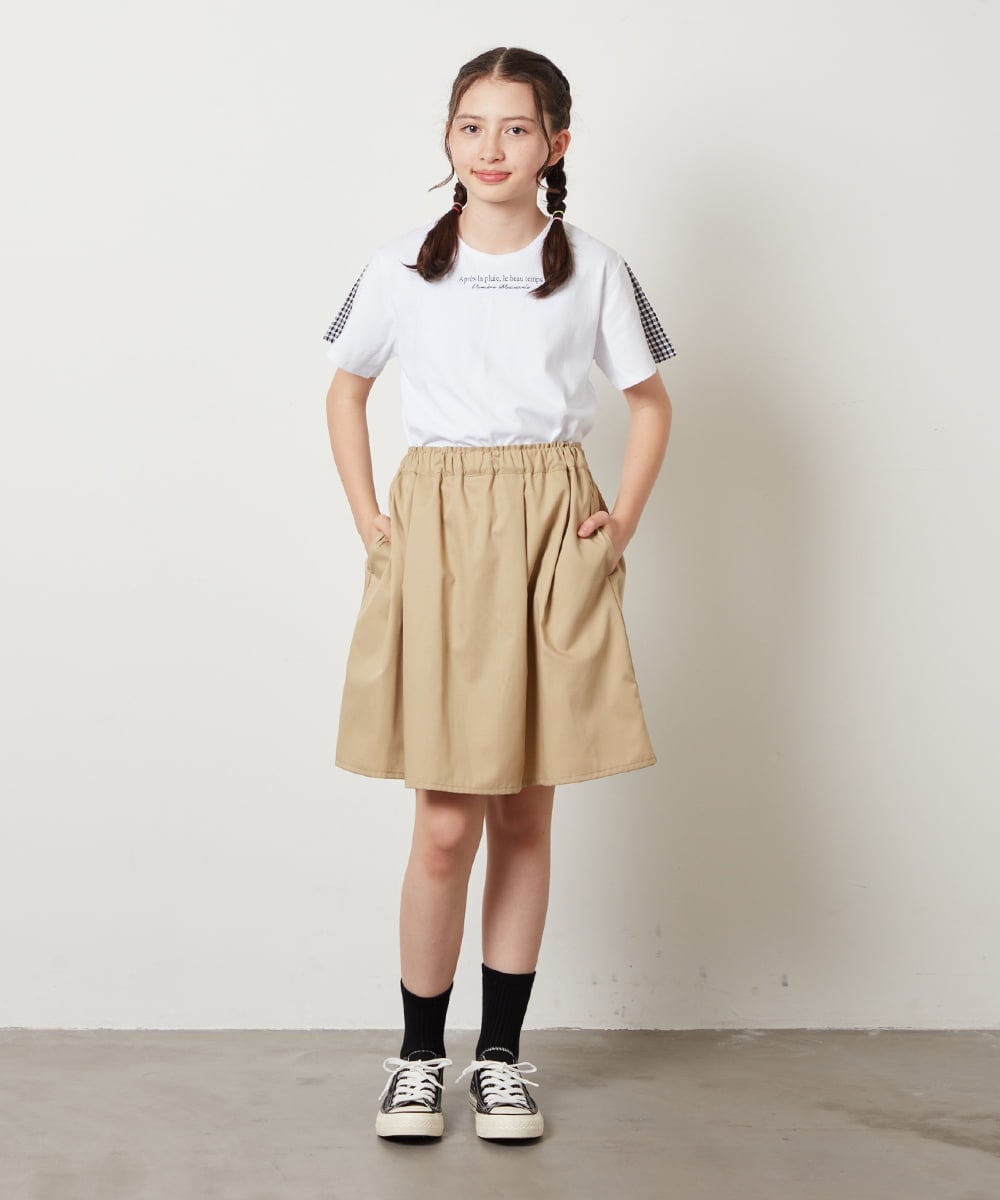 KJKGV08012 a.v.v KIDS(アー・ヴェ・ヴェ) [100-130]ギンガムスリーブﾞTシャツ オレンジ