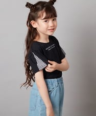 KJKGV08012 a.v.v KIDS(アー・ヴェ・ヴェ) [100-130]ギンガムスリーブﾞTシャツ オレンジ