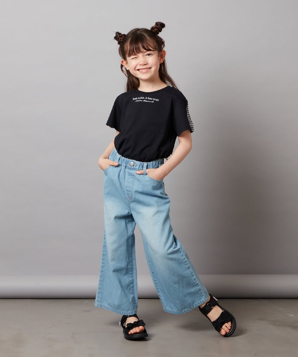 KJKGV08012 a.v.v KIDS(アー・ヴェ・ヴェ) [100-130]ギンガムスリーブﾞTシャツ オレンジ