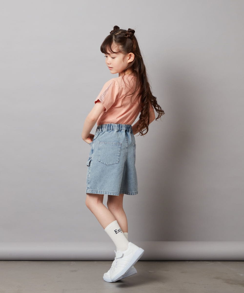 KJKGV08012 a.v.v KIDS(アー・ヴェ・ヴェ) [100-130]ギンガムスリーブﾞTシャツ オレンジ