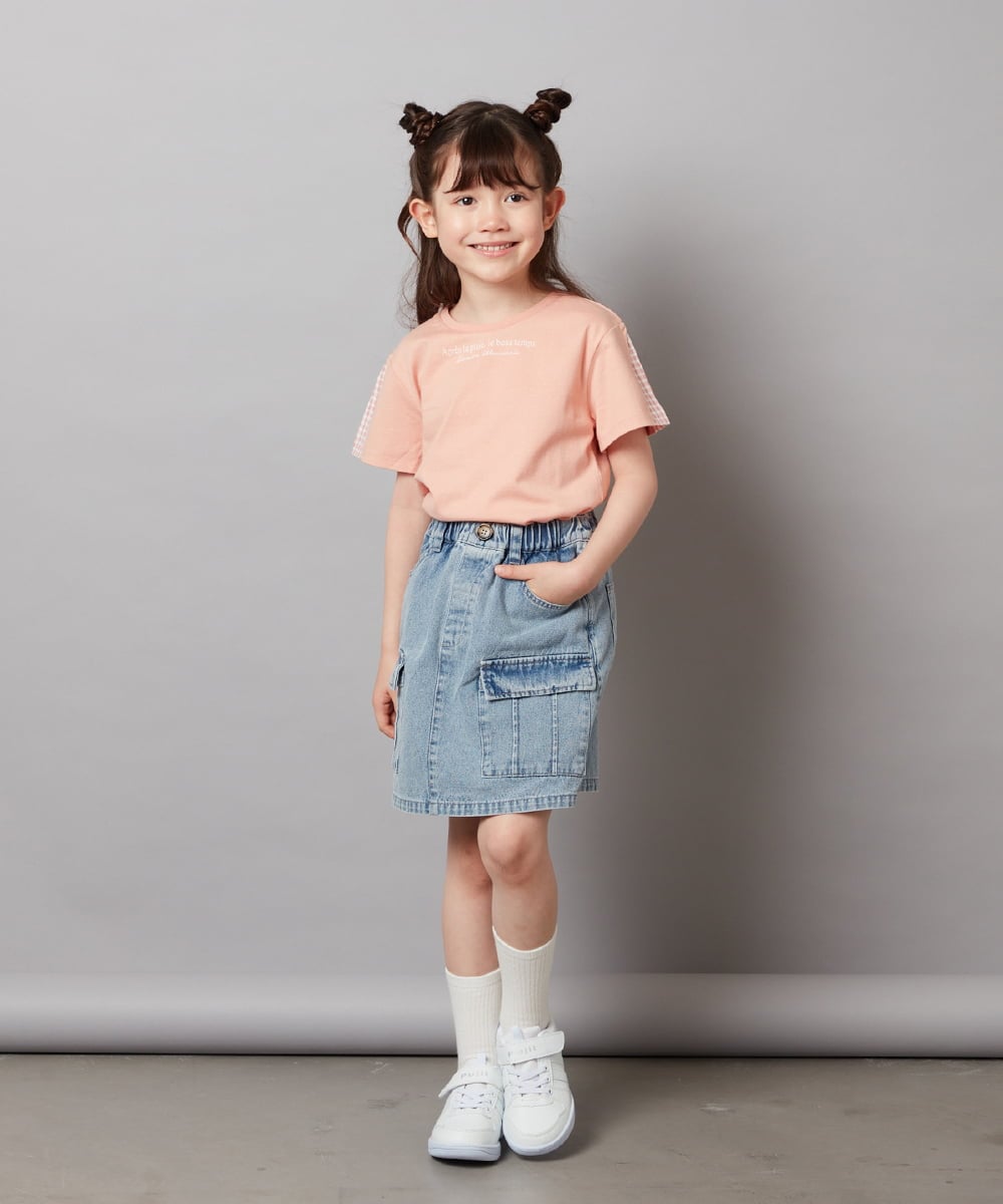 KJKGV08012 a.v.v KIDS(アー・ヴェ・ヴェ) [100-130]ギンガムスリーブﾞTシャツ オレンジ