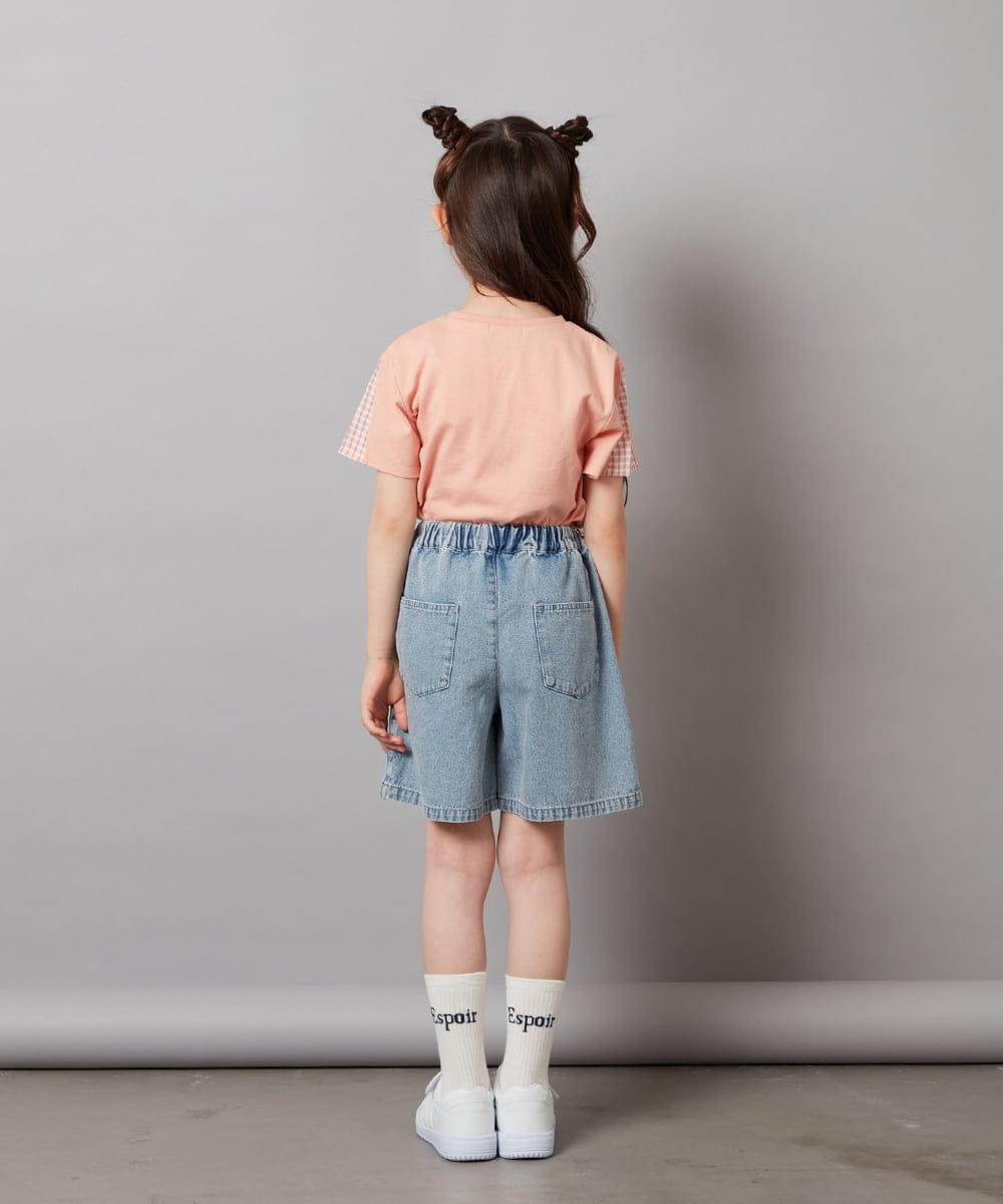 KJKGV08012 a.v.v KIDS(アー・ヴェ・ヴェ) [100-130]ギンガムスリーブﾞTシャツ オレンジ