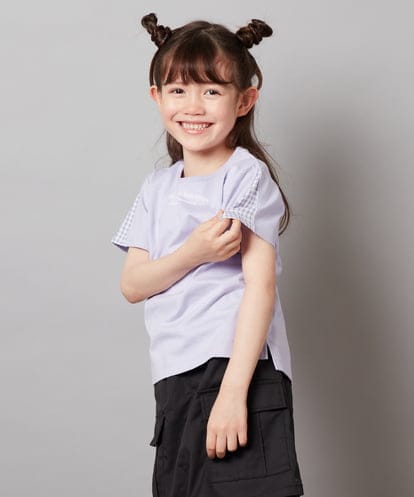 KJKGV08012 a.v.v KIDS [100-130]ギンガムスリーブﾞTシャツ