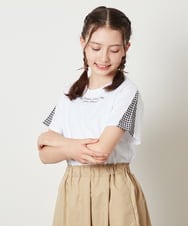 KJKGV08012 a.v.v KIDS(アー・ヴェ・ヴェ) [100-130]ギンガムスリーブﾞTシャツ ホワイト