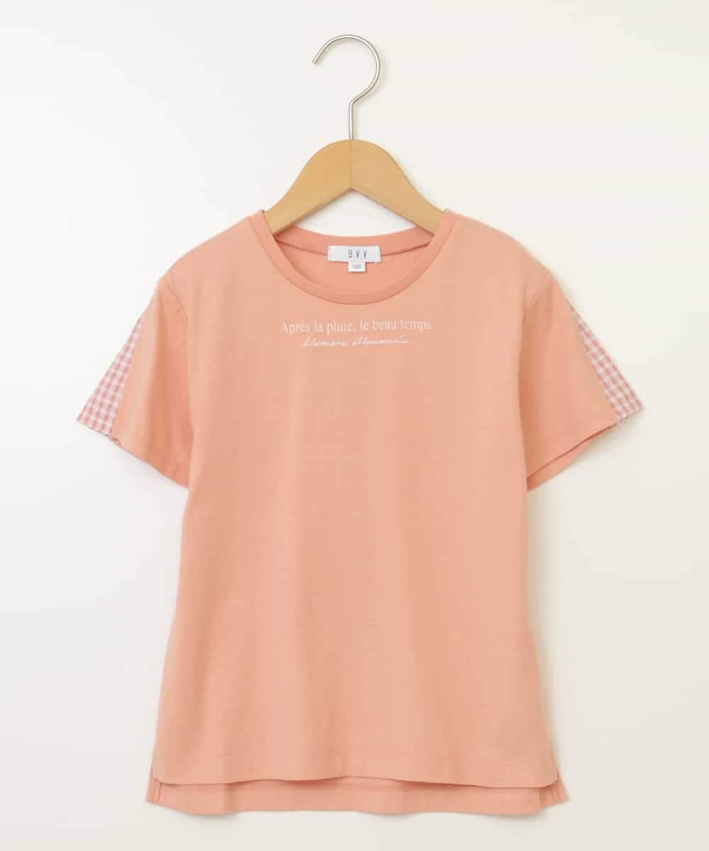 KJKGV08012 a.v.v KIDS(アー・ヴェ・ヴェ) [100-130]ギンガムスリーブﾞTシャツ オレンジ
