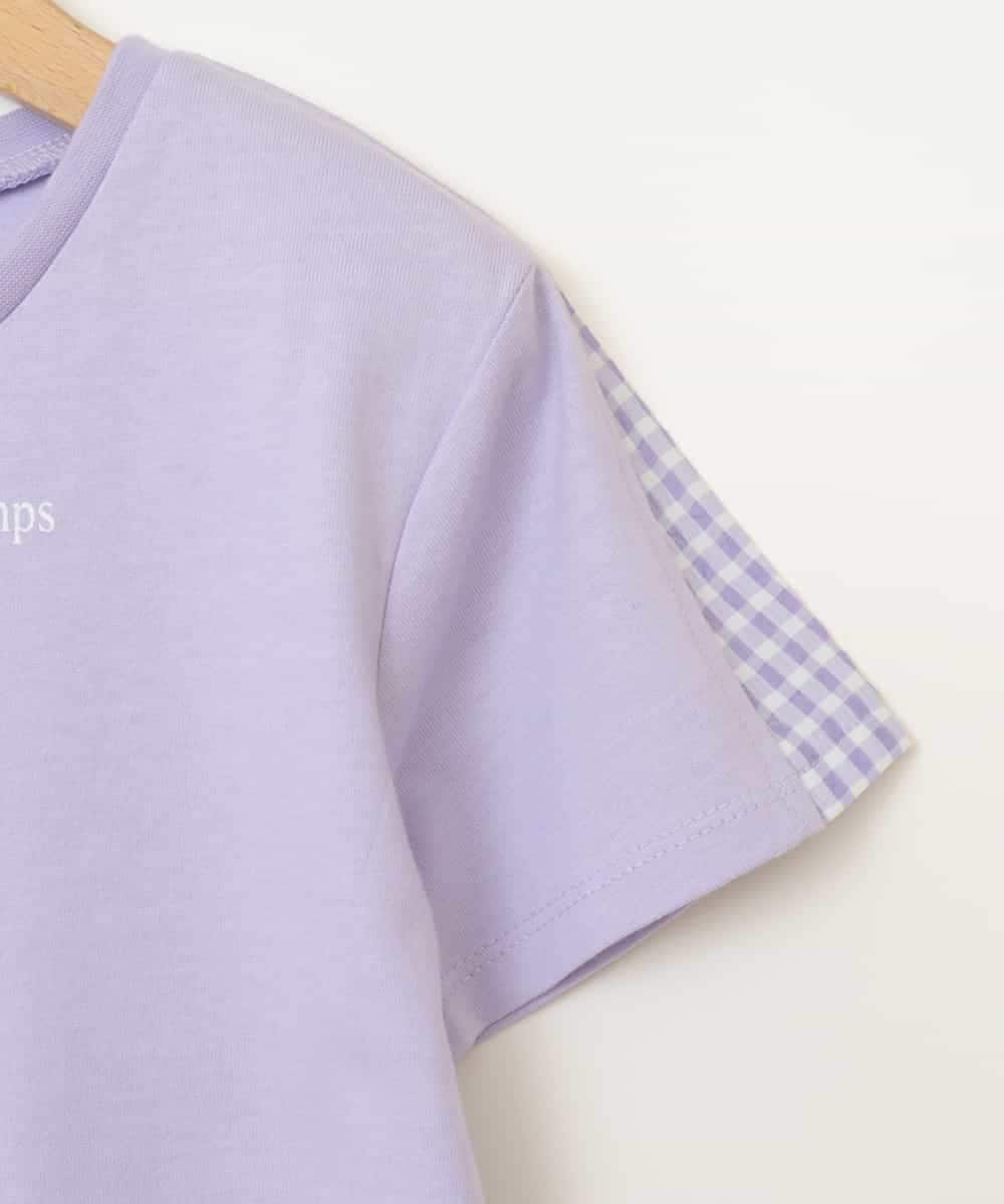 KJKGV08012 a.v.v KIDS(アー・ヴェ・ヴェ) [100-130]ギンガムスリーブﾞTシャツ ラベンダー