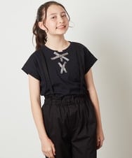 KJKGV10019 a.v.v KIDS(アー・ヴェ・ヴェ) [100-130]フロントレースUPTシャツ アイボリー