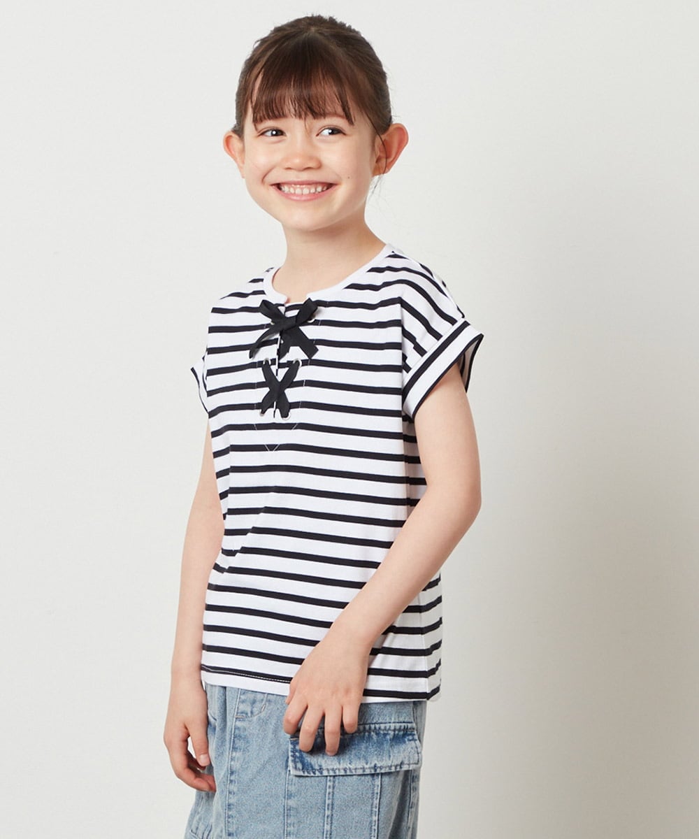 KJKGV10019 a.v.v KIDS(アー・ヴェ・ヴェ) [100-130]フロントレースUPTシャツ アイボリー