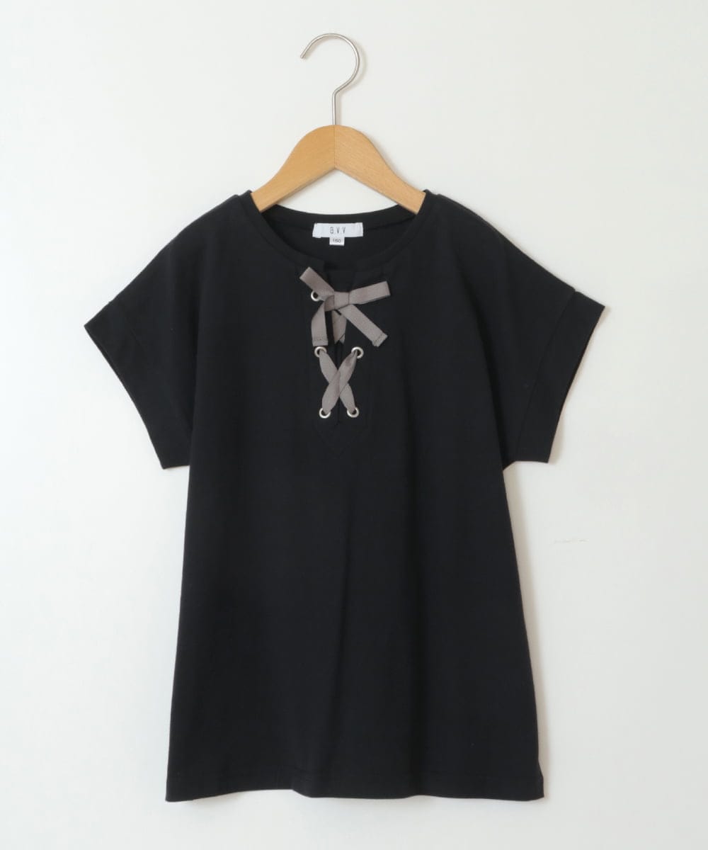 KJKGV10019 a.v.v KIDS(アー・ヴェ・ヴェ) [100-130]フロントレースUPTシャツ ブラック