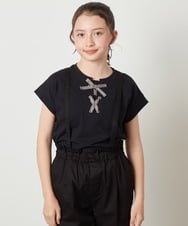 KJKGV10019 a.v.v KIDS(アー・ヴェ・ヴェ) [100-130]フロントレースUPTシャツ ブラック