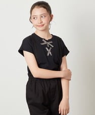 KJKGV10019 a.v.v KIDS(アー・ヴェ・ヴェ) [100-130]フロントレースUPTシャツ ブラック