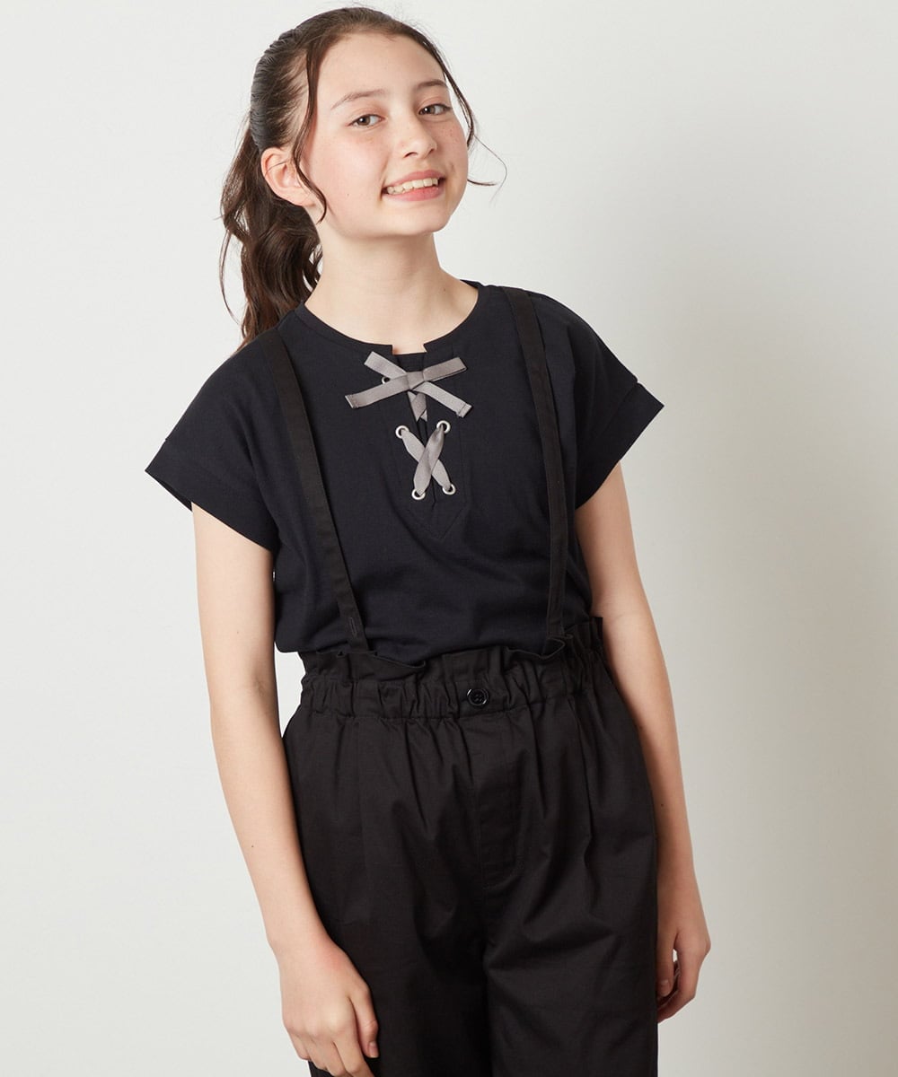 KJKGV10019 a.v.v KIDS(アー・ヴェ・ヴェ) [100-130]フロントレースUPTシャツ ブラック