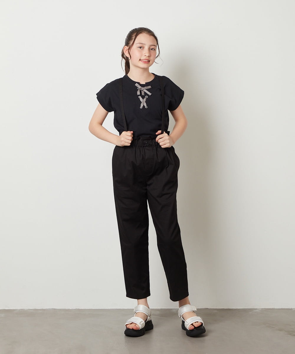 KJKGV10019 a.v.v KIDS(アー・ヴェ・ヴェ) [100-130]フロントレースUPTシャツ ブラック