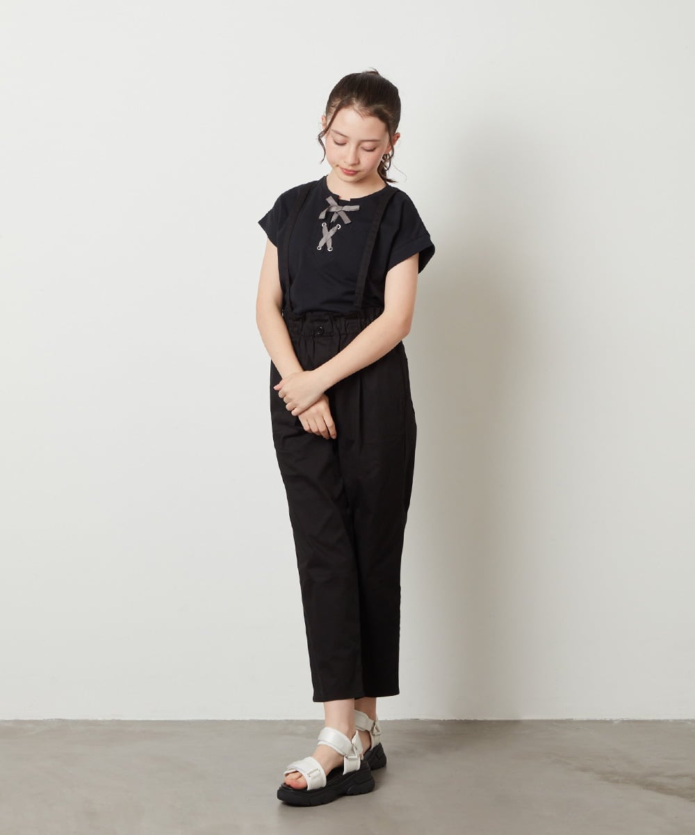 KJKGV10019 a.v.v KIDS(アー・ヴェ・ヴェ) [100-130]フロントレースUPTシャツ ブラック
