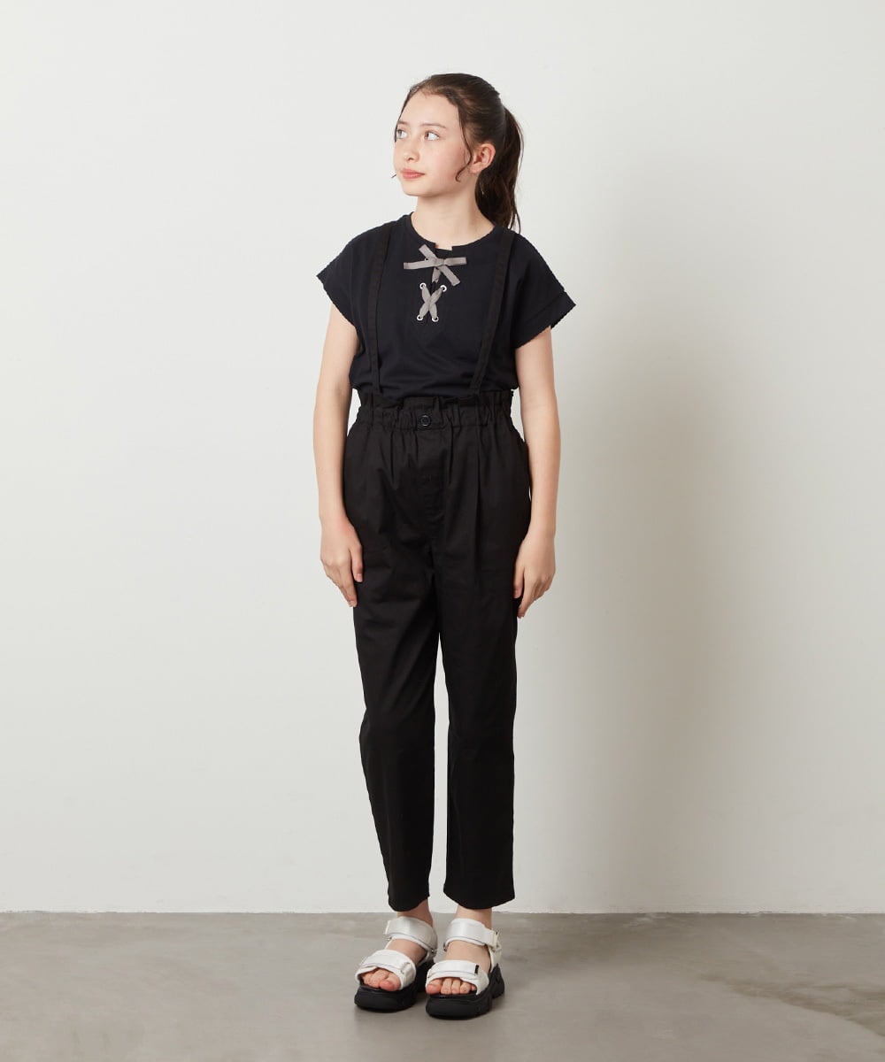 KJKGV10019 a.v.v KIDS(アー・ヴェ・ヴェ) [100-130]フロントレースUPTシャツ ブラック