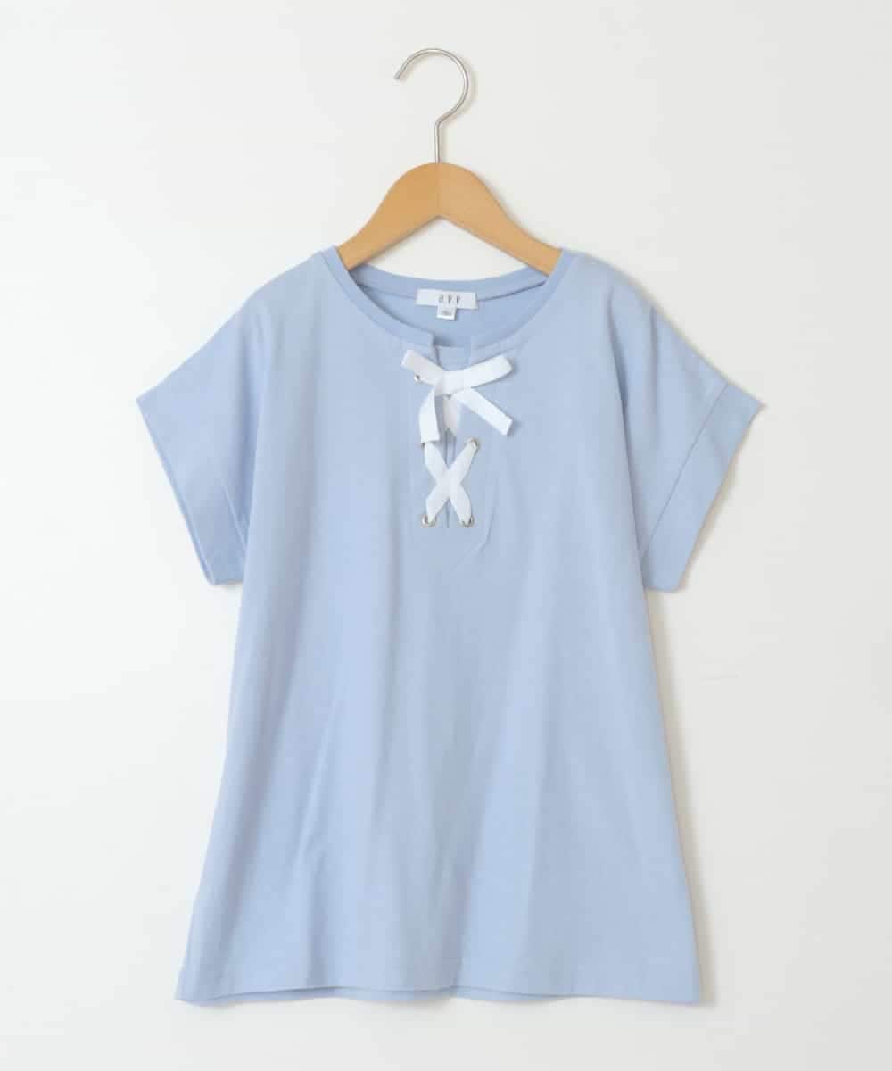 KJKGV10019 a.v.v KIDS(アー・ヴェ・ヴェ) [100-130]フロントレースUPTシャツ ライトブルー
