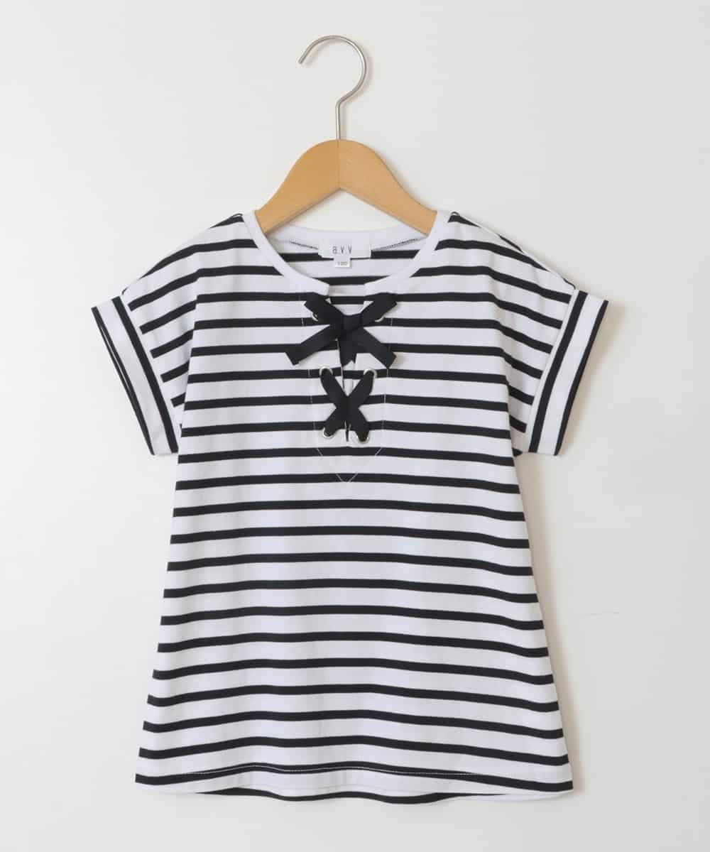 KJKGV10019 a.v.v KIDS(アー・ヴェ・ヴェ) [100-130]フロントレースUPTシャツ アイボリー