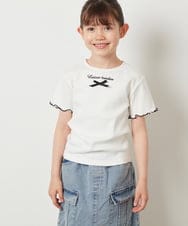 KJKGV12029 a.v.v KIDS(アー・ヴェ・ヴェ) [100-130]ロゴ刺繍入りプチリボンカットソー ホワイト