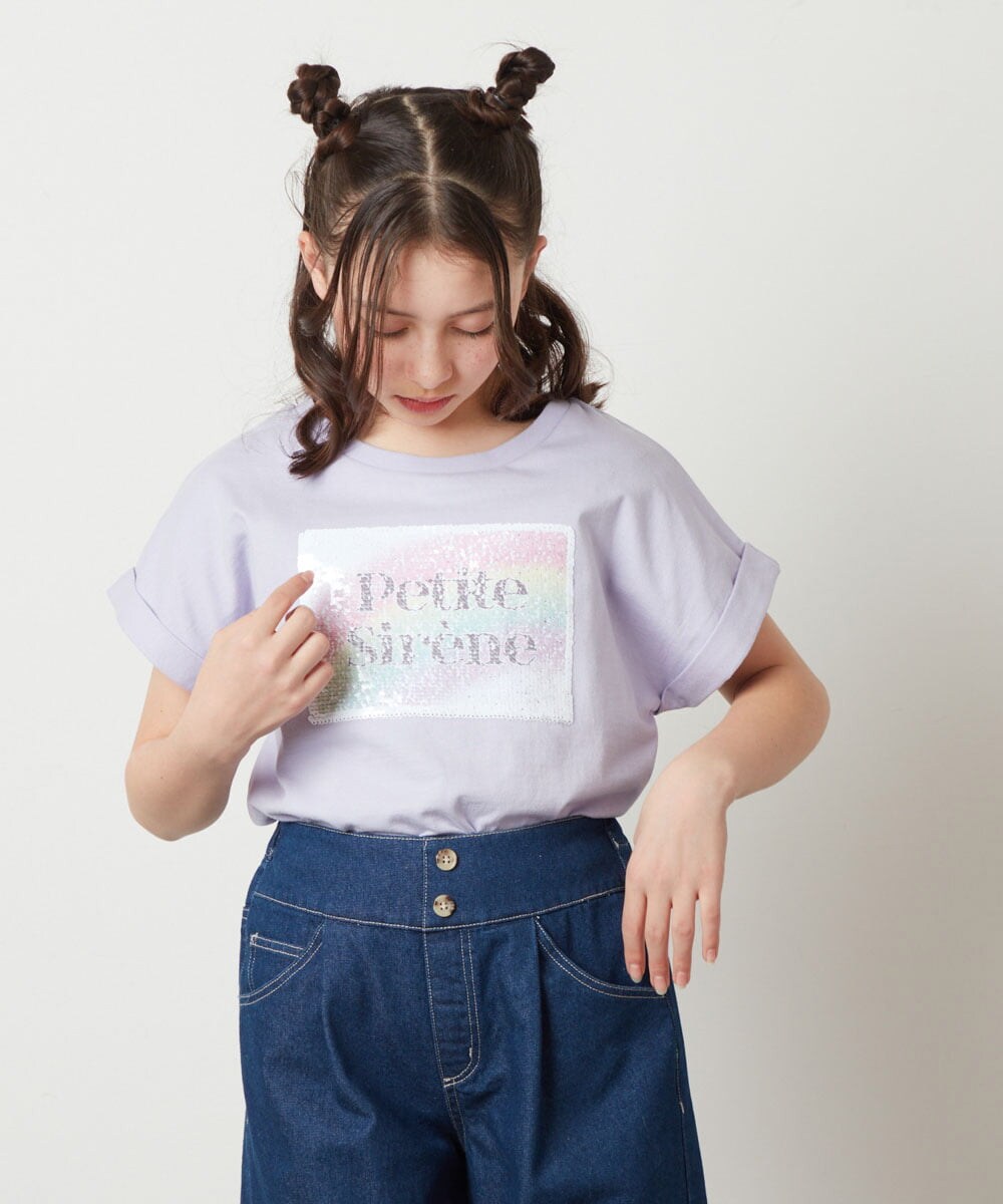 KJKGV40019 a.v.v KIDS(アー・ヴェ・ヴェ) [100-130]スパンコールTシャツ ホワイト