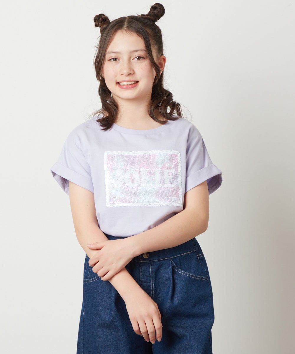 KJKGV40019 a.v.v KIDS(アー・ヴェ・ヴェ) [100-130]スパンコールTシャツ ホワイト
