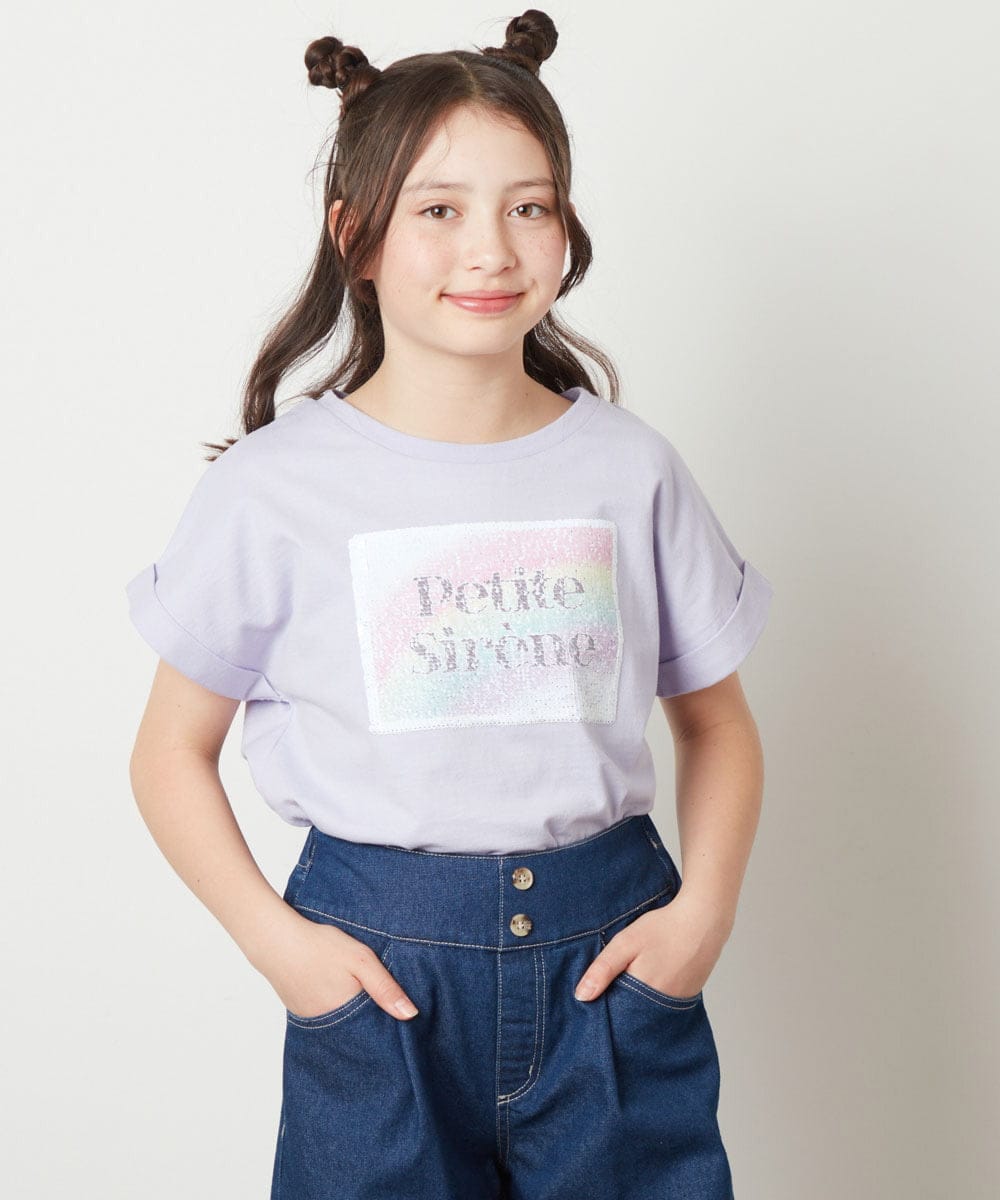 KJKGV40019 a.v.v KIDS(アー・ヴェ・ヴェ) [100-130]スパンコールTシャツ ホワイト