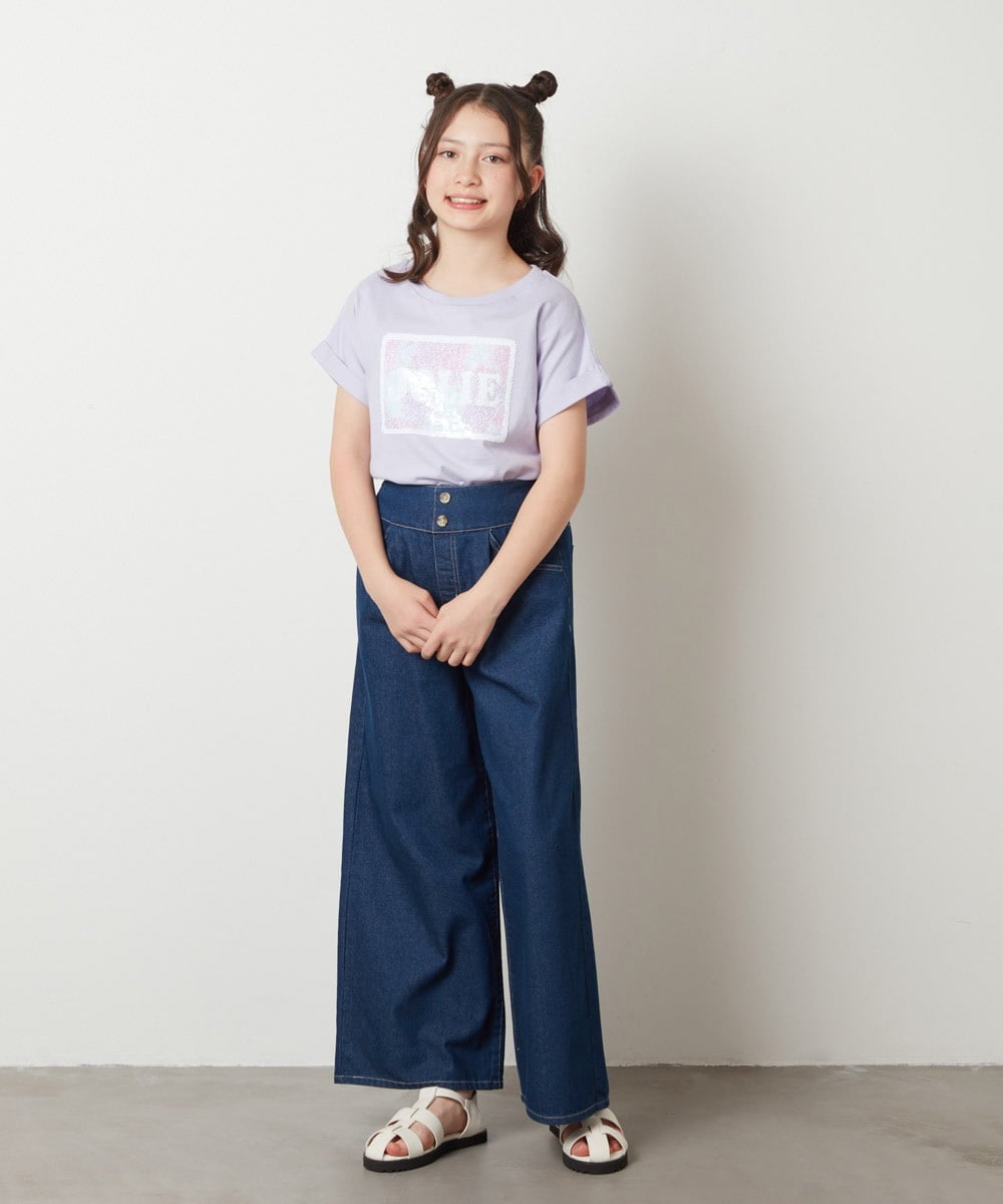 KJKGV40019 a.v.v KIDS(アー・ヴェ・ヴェ) [100-130]スパンコールTシャツ ホワイト