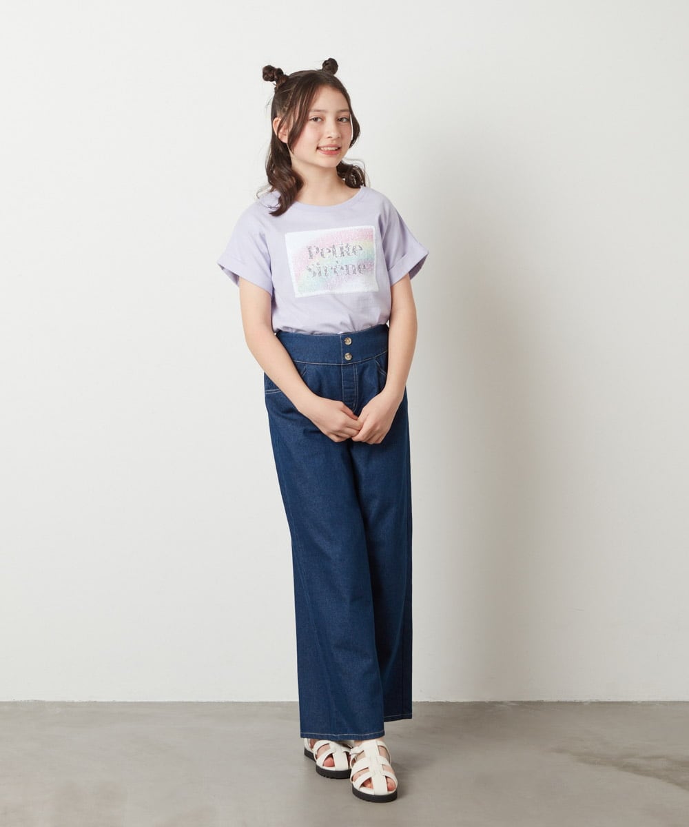 KJKGV40019 a.v.v KIDS(アー・ヴェ・ヴェ) [100-130]スパンコールTシャツ ホワイト