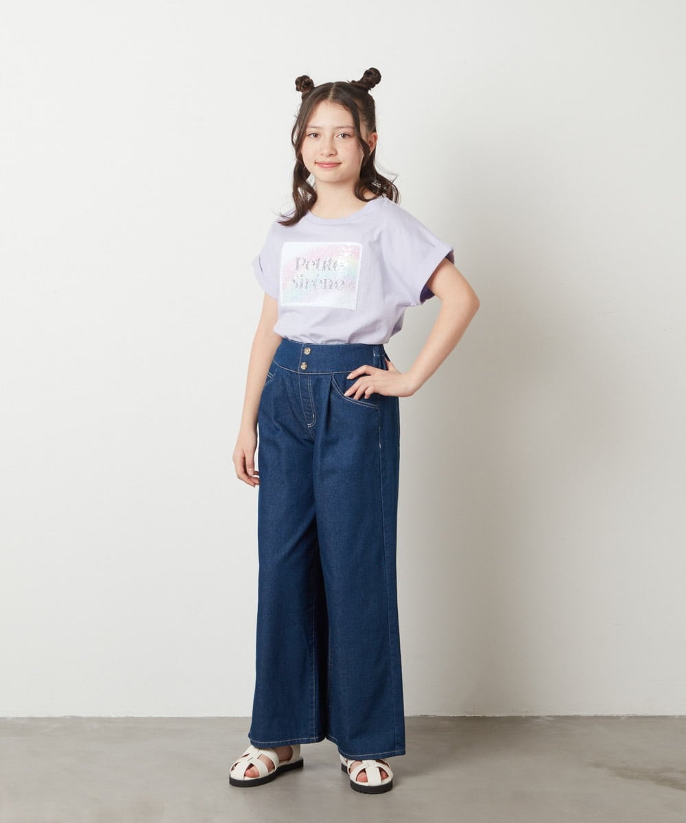 KJKGV40019 a.v.v KIDS(アー・ヴェ・ヴェ) [100-130]スパンコールTシャツ ホワイト