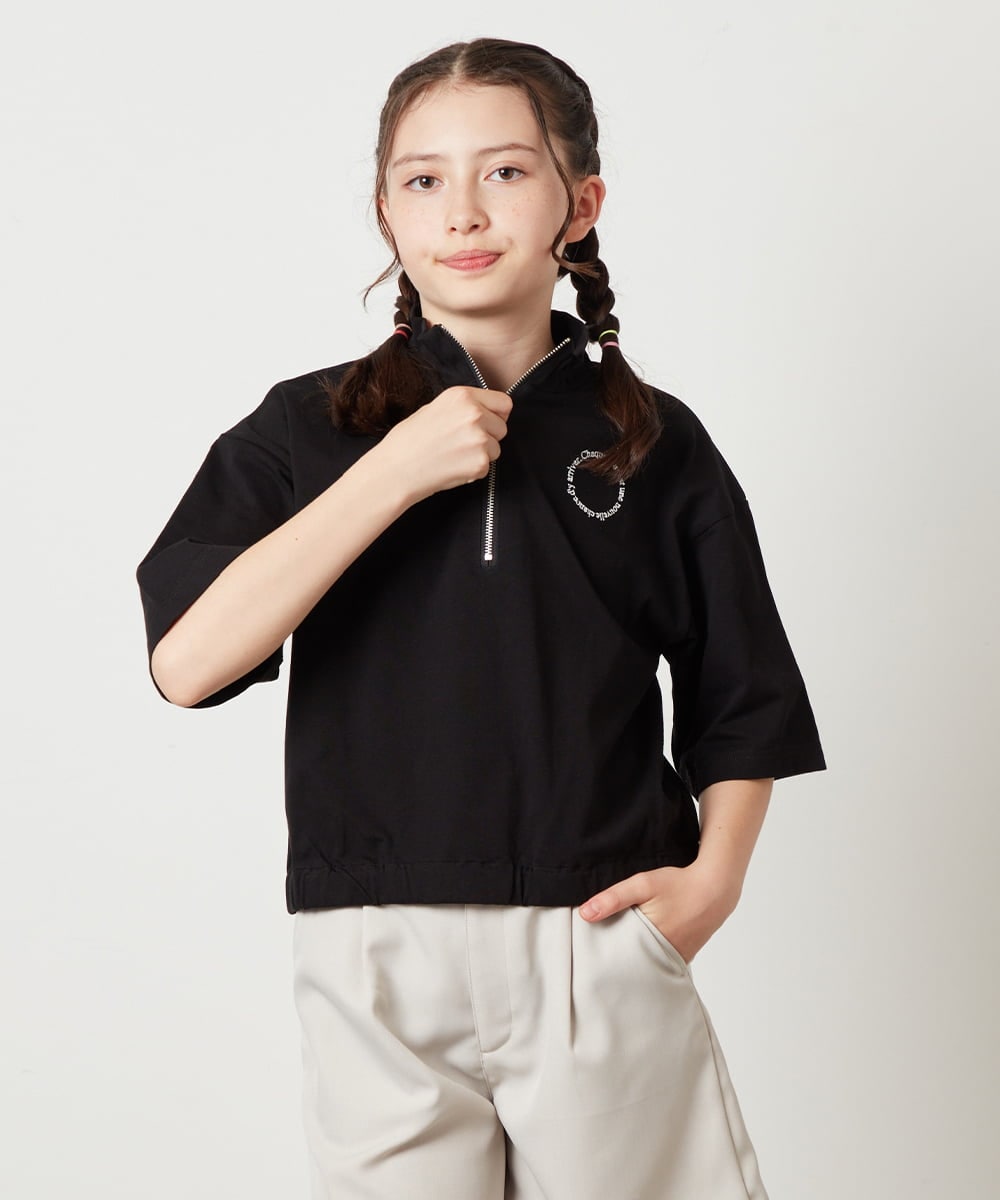 KJKGV43034 a.v.v KIDS(アー・ヴェ・ヴェ) [100-130]ハーフジッププルオーバーTシャツ ブラック
