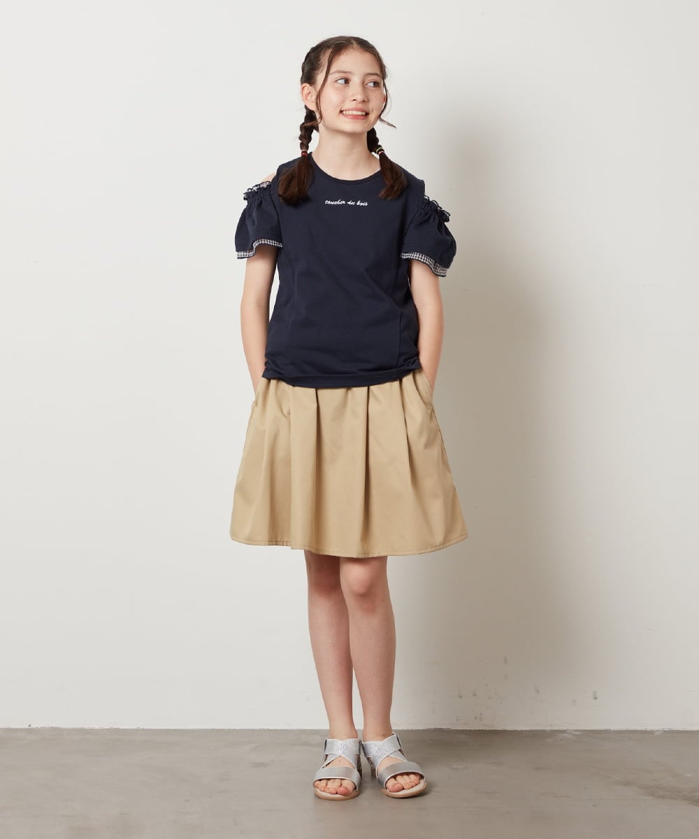 KJKGW04024 a.v.v KIDS(アー・ヴェ・ヴェ) [140-150]オフショルフリルスリーブカットソー ライトブルー